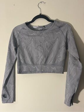 AYBL Light Gray Marbled Patterned Cropped Long Sleeve Athletic Active Top XL